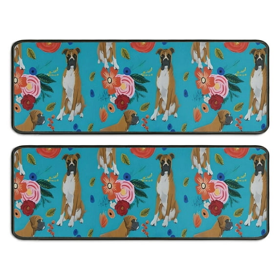 Kitchen Rugs Sets Of 2,Dogs with Pioneer Flower Anti Fatigue Kitchen Mat Rugs Non Slip Washable,Decorative Kitchen Floor Mats for Kitchen,Sink,Laundry,17"x47"+17"x47"