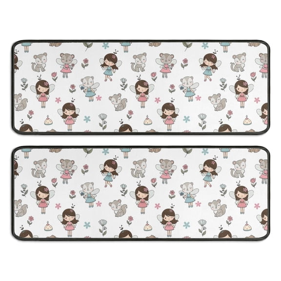 Kitchen Rugs Sets Of 2,Fairy Princess Animal Pattern Anti Fatigue Kitchen Mat Rugs Non Slip Washable,Decorative Kitchen Floor Mats for Kitchen,Sink,Laundry,17"x47"+17"x47"