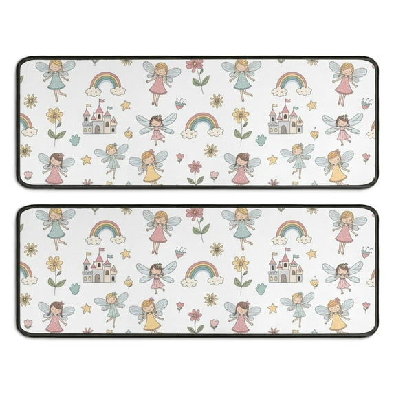 Kitchen Rugs Sets Of 2,Fairy Princess Carriage Pattern Anti Fatigue Kitchen Mat Rugs Non Slip Washable,Decorative Kitchen Floor Mats for Kitchen,Sink,Laundry,17"x47"+17"x47"