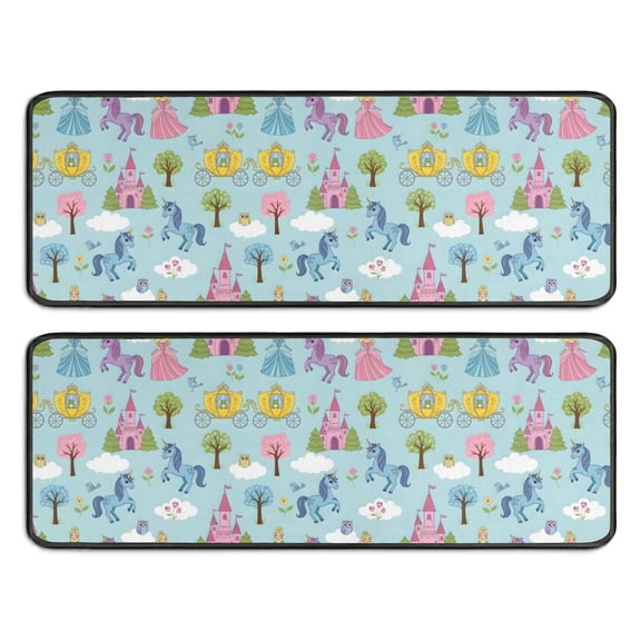Kitchen Rugs Sets Of 2,Fairy Tale Princess Castle Pattern Anti Fatigue Kitchen Mat Rugs Non Slip Washable,Decorative Kitchen Floor Mats for Kitchen,Sink,Laundry,17"x47"+17"x47"