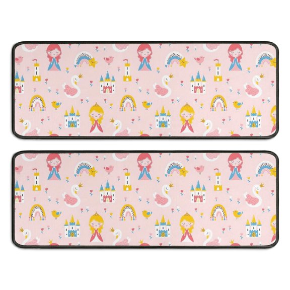 Kitchen Rugs Sets Of 2,Fairy Tale Princess Pattern Anti Fatigue Kitchen Mat Rugs Non Slip Washable,Decorative Kitchen Floor Mats for Kitchen,Sink,Laundry,17"x47"+17"x47"