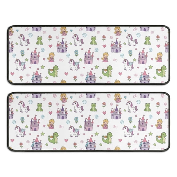 Kitchen Rugs Sets Of 2,Fairy Tale Princess Pattern Anti Fatigue Kitchen Mat Rugs Non Slip Washable,Decorative Kitchen Floor Mats for Kitchen,Sink,Laundry,17"x47"+17"x47"