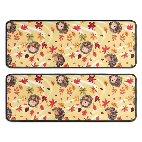 Kitchen Rugs Sets Of 2,Fall Hedgehog and Leaves Anti Fatigue Kitchen Mat Rugs Non Slip Washable,Decorative Kitchen Floor Mats for Kitchen,Sink,Laundry,17"x47"+17"x47"