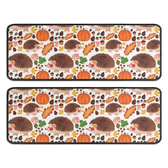 Kitchen Rugs Sets Of 2,Fall Hedgehog Pumpkin Anti Fatigue Kitchen Mat Rugs Non Slip Washable,Decorative Kitchen Floor Mats for Kitchen,Sink,Laundry,17"x47"+17"x47"