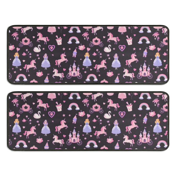 Kitchen Rugs Sets Of 2,Fantasy Princess Unicorn Pattern Anti Fatigue Kitchen Mat Rugs Non Slip Washable,Decorative Kitchen Floor Mats for Kitchen,Sink,Laundry,17"x47"+17"x47"