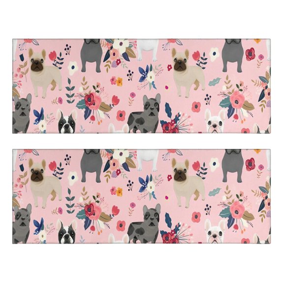 Kitchen Rugs Sets Of 2,French Bulldog Dog Pattern with Pioneer Flower Anti Fatigue Kitchen Mat Rugs Non Slip Washable,Decorative Kitchen Floor Mats for Kitchen,Sink,Laundry,17"X47"