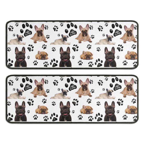 Kitchen Rugs Sets Of 2,French Bulldog Footprint Anti Fatigue Kitchen Mat Rugs Non Slip Washable,Decorative Kitchen Floor Mats for Kitchen,Sink,Laundry,17"x47"+17"x47"