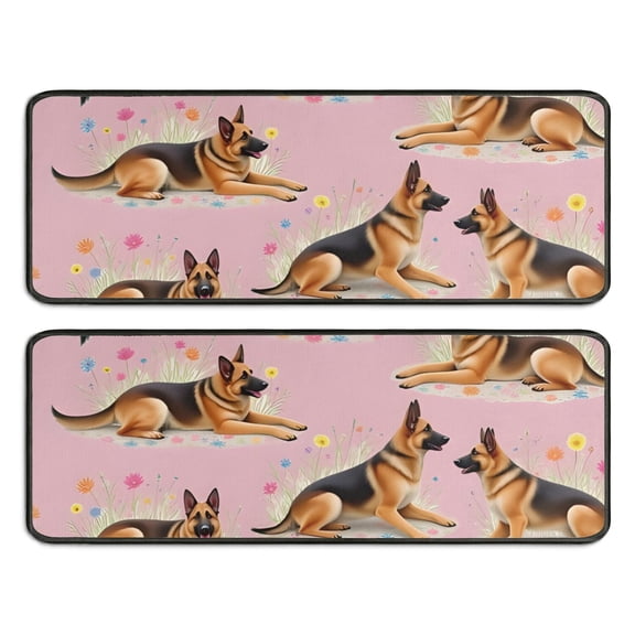 Kitchen Rugs Sets Of 2,German Shepherd Anti Fatigue Kitchen Mat Rugs Non Slip Washable,Decorative Kitchen Floor Mats for Kitchen,Sink,Laundry,17"x47"+17"x47"