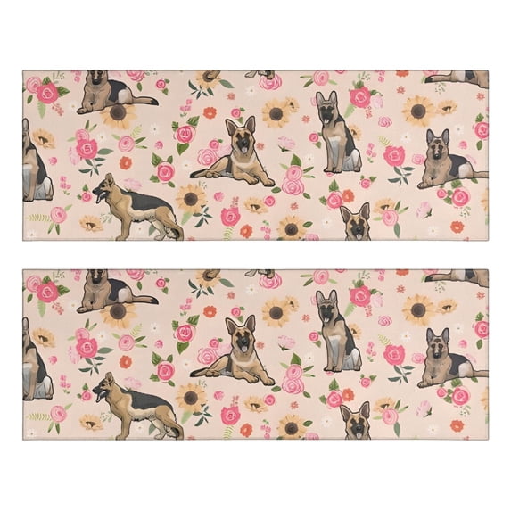 Kitchen Rugs Sets Of 2,German Shepherd Dog and Flower Anti Fatigue Kitchen Mat Rugs Non Slip Washable,Decorative Kitchen Floor Mats for Kitchen,Sink,Laundry,17"X47"