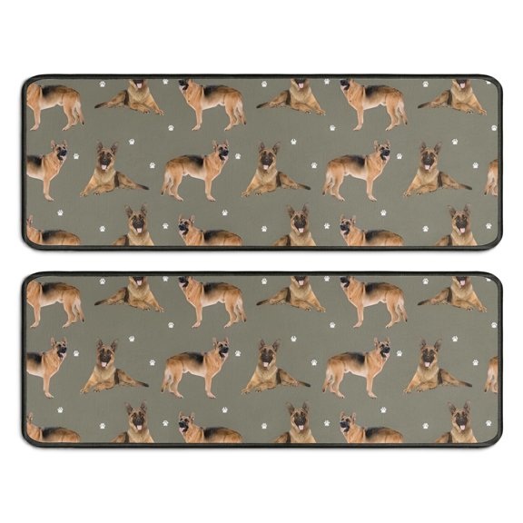 Kitchen Rugs Sets Of 2,German Shepherd Dog and Footprint Anti Fatigue Kitchen Mat Rugs Non Slip Washable,Decorative Kitchen Floor Mats for Kitchen,Sink,Laundry,17"x47"+17"x47"