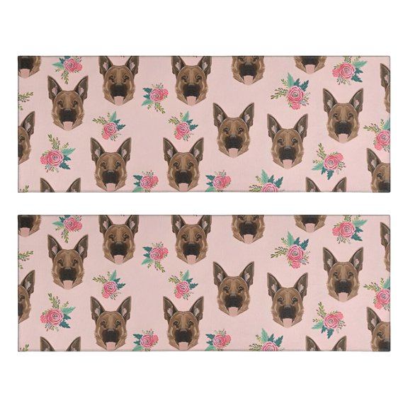 Kitchen Rugs Sets Of 2,German Shepherd and Pioneer Flower Anti Fatigue Kitchen Mat Rugs Non Slip Washable,Decorative Kitchen Floor Mats for Kitchen,Sink,Laundry,17"X47"