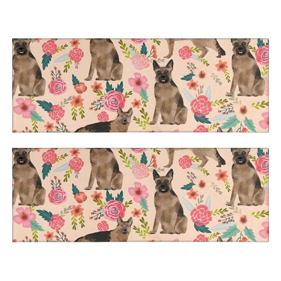 Kitchen Rugs Sets Of 2,German Shepherd with Pioneer Flower Anti Fatigue Kitchen Mat Rugs Non Slip Washable,Decorative Kitchen Floor Mats for Kitchen,Sink,Laundry,17"X47"