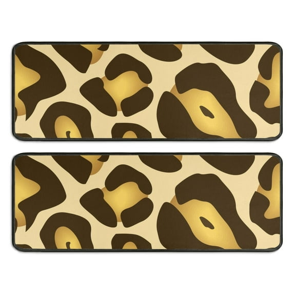 Kitchen Rugs Sets Of 2,Gold and Brown Of Leopard Print Anti Fatigue Kitchen Mat Rugs Non Slip Washable,Decorative Kitchen Floor Mats for Kitchen,Sink,Laundry,17"x47"+17"x47"
