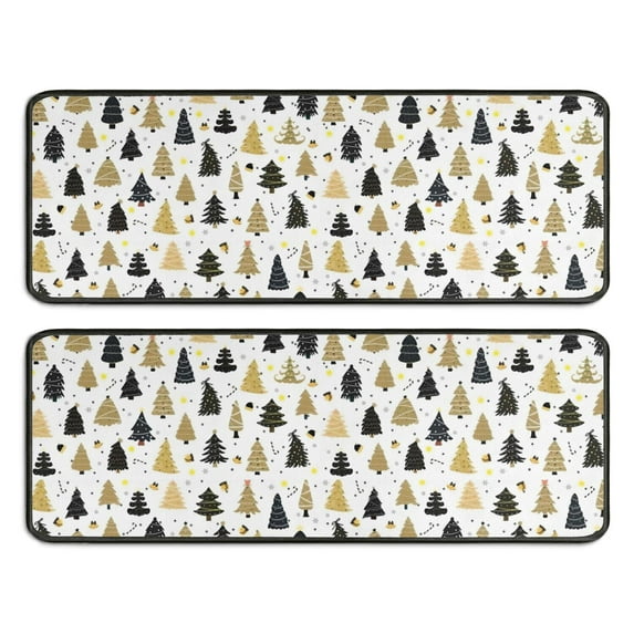 Kitchen Rugs Sets Of 2,Gold Christmas Tree Pattern Anti Fatigue Kitchen Mat Rugs Non Slip Washable,Decorative Kitchen Floor Mats for Kitchen,Sink,Laundry,17"x47"+17"x47"