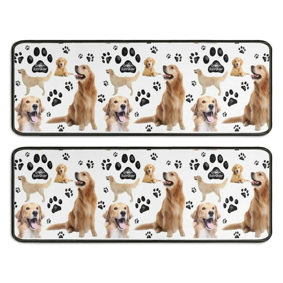 Kitchen Rugs Sets Of 2,Golden Retriever Anti Fatigue Kitchen Mat Rugs Non Slip Washable,Decorative Kitchen Floor Mats for Kitchen,Sink,Laundry,17"x47"+17"x47"