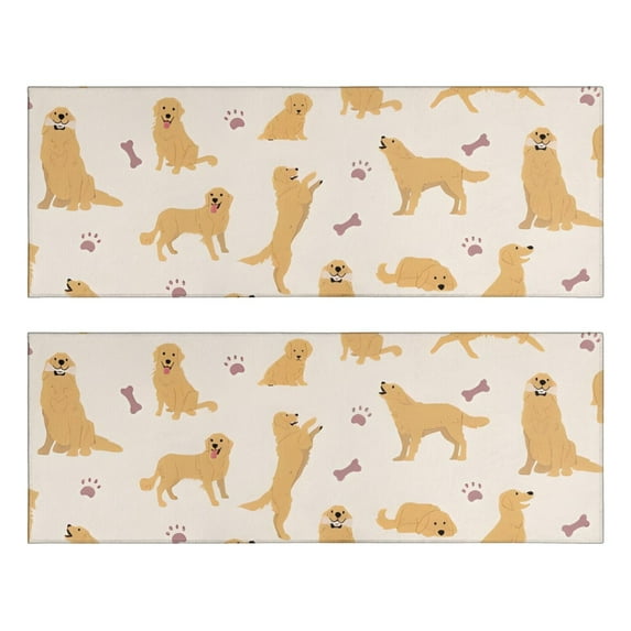 Kitchen Rugs Sets Of 2,Golden Retriever with Bones and Paws Anti Fatigue Kitchen Mat Rugs Non Slip Washable,Decorative Kitchen Floor Mats for Kitchen,Sink,Laundry,17"X47"