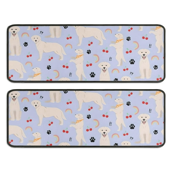 Kitchen Rugs Sets Of 2,Golden Retriever Dog with Cherry and Rainbow Anti Fatigue Kitchen Mat Rugs Non Slip Washable,Decorative Kitchen Floor Mats for Kitchen,Sink,Laundry,17"x47"+17"x47"