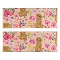 Kitchen Rugs Sets Of 2,Golden Retriever with Flowers Anti Fatigue Kitchen Mat Rugs Non Slip Washable,Decorative Kitchen Floor Mats for Kitchen,Sink,Laundry,17"X47"