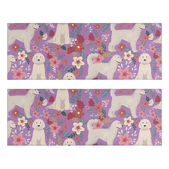 Kitchen Rugs Sets Of 2,Goldendoodle Dog and Flower Floral Anti Fatigue Kitchen Mat Rugs Non Slip Washable,Decorative Kitchen Floor Mats for Kitchen,Sink,Laundry,17"X47"