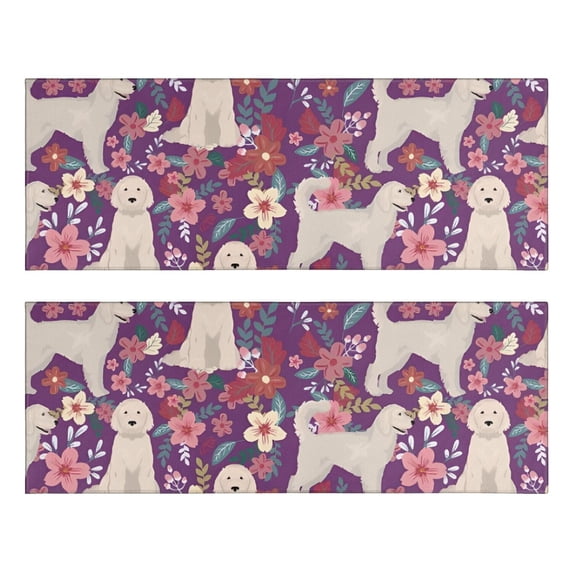 Kitchen Rugs Sets Of 2,Goldendoodle Dog and Flower Floral Anti Fatigue Kitchen Mat Rugs Non Slip Washable,Decorative Kitchen Floor Mats for Kitchen,Sink,Laundry,17"X47"