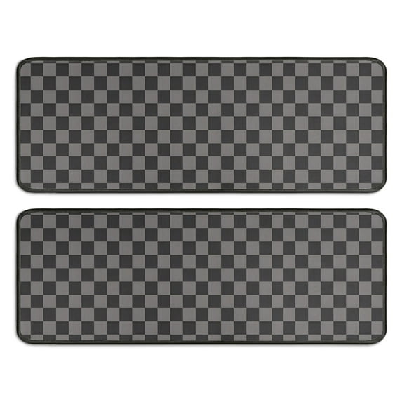 Kitchen Rugs Sets Of 2,Gray and Black Checkerboard Pattern Anti Fatigue Kitchen Mat Rugs Non Slip Washable,Decorative Kitchen Floor Mats for Kitchen,Sink,Laundry,17"x47"+17"x47"