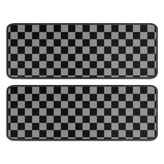 Kitchen Rugs Sets Of 2,Gray and Black Checkered Pattern Anti Fatigue Kitchen Mat Rugs Non Slip Washable,Decorative Kitchen Floor Mats for Kitchen,Sink,Laundry,17"x47"+17"x47"