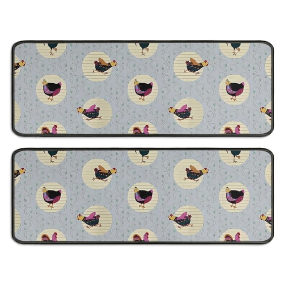 Kitchen Rugs Sets Of 2,Gray Chicken Circle Pattern Anti Fatigue Kitchen Mat Rugs Non Slip Washable,Decorative Kitchen Floor Mats for Kitchen,Sink,Laundry,17"x47"+17"x47"