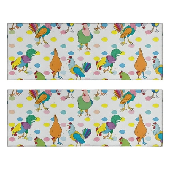 Kitchen Rugs Sets Of 2,Gray Chicken Colorful Rooster Dot Pattern Anti Fatigue Kitchen Mat Rugs Non Slip Washable,Decorative Kitchen Floor Mats for Kitchen,Sink,Laundry,17"X47"