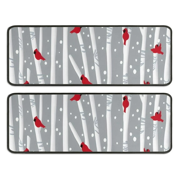 Kitchen Rugs Sets Of 2,Gray Christmas Cardinal Bird Pattern Anti Fatigue Kitchen Mat Rugs Non Slip Washable,Decorative Kitchen Floor Mats for Kitchen,Sink,Laundry,17"x47"+17"x47"