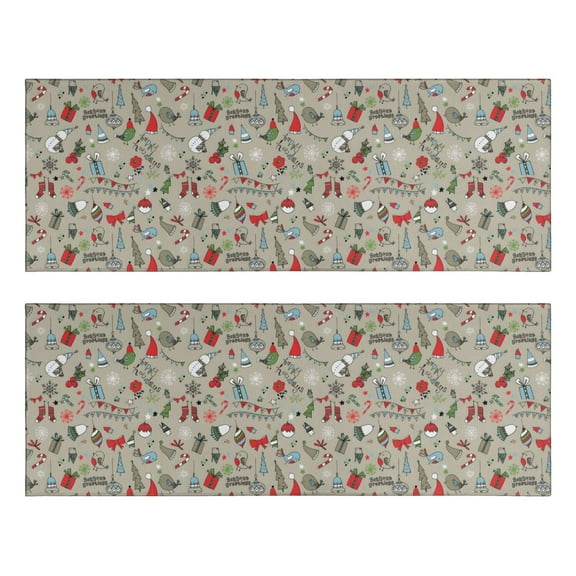 Kitchen Rugs Sets Of 2,Gray Christmas Icon Pattern Anti Fatigue Kitchen Mat Rugs Non Slip Washable,Decorative Kitchen Floor Mats for Kitchen,Sink,Laundry,17"X47"