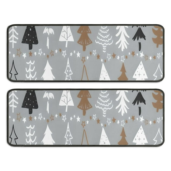 Kitchen Rugs Sets Of 2,Gray Christmas Tree Pattern Anti Fatigue Kitchen Mat Rugs Non Slip Washable,Decorative Kitchen Floor Mats for Kitchen,Sink,Laundry,17"x47"+17"x47"