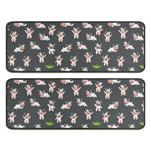 Kitchen Rugs Sets Of 2,Gray Cow Grass Pattern Anti Fatigue Kitchen Mat Rugs Non Slip Washable,Decorative Kitchen Floor Mats for Kitchen,Sink,Laundry,17"x47"+17"x47"
