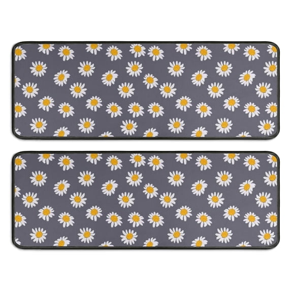 Kitchen Rugs Sets Of 2,Gray Daisy Flower Pattern Anti Fatigue Kitchen Mat Rugs Non Slip Washable,Decorative Kitchen Floor Mats for Kitchen,Sink,Laundry,17"x47"+17"x47"