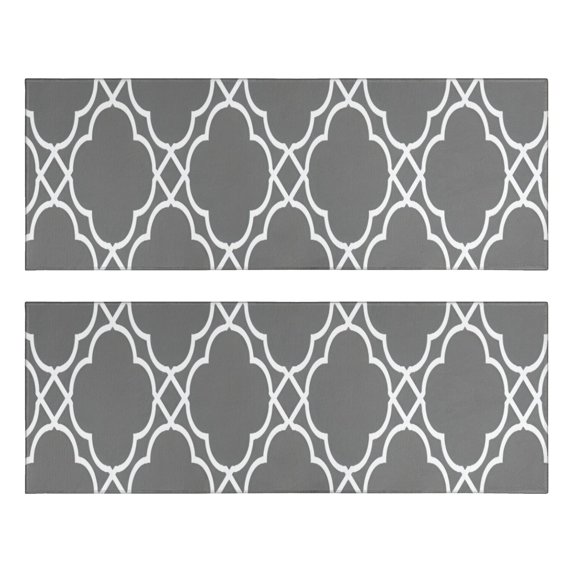 Kitchen Rugs Sets Of 2,Gray Geometric Pattern Anti Fatigue Kitchen Mat Rugs Non Slip Washable,Decorative Kitchen Floor Mats for Kitchen,Sink,Laundry,17"X47"