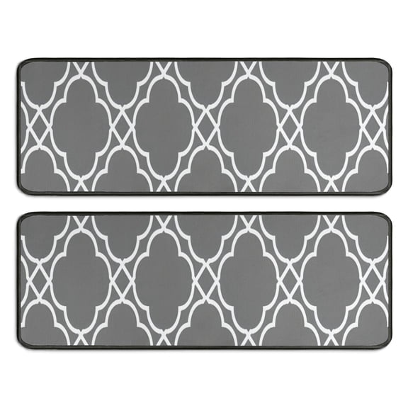 Kitchen Rugs Sets Of 2,Gray Geometric Pattern Anti Fatigue Kitchen Mat Rugs Non Slip Washable,Decorative Kitchen Floor Mats for Kitchen,Sink,Laundry,17"x47"+17"x47"