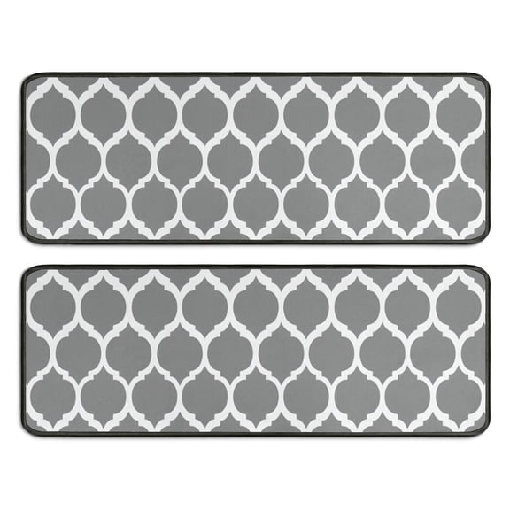 Kitchen Rugs Sets Of 2,Gray Geometric Quatrefoil Pattern Anti Fatigue Kitchen Mat Rugs Non Slip Washable,Decorative Kitchen Floor Mats for Kitchen,Sink,Laundry,17"x47"+17"x47"