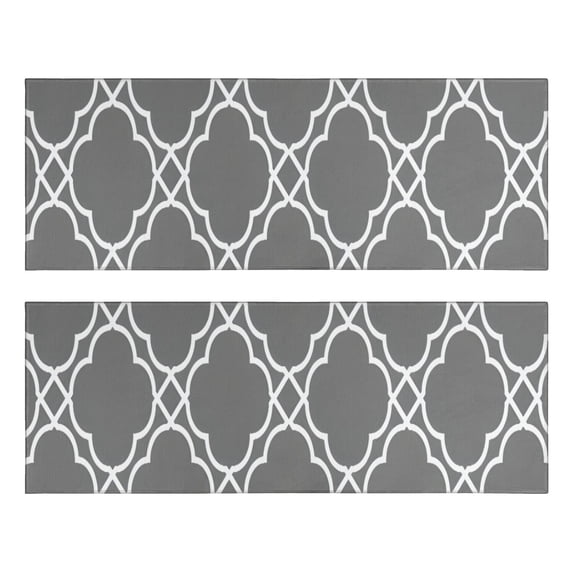Kitchen Rugs Sets Of 2,Gray Geometric Quatrefoil Pattern Anti Fatigue Kitchen Mat Rugs Non Slip Washable,Decorative Kitchen Floor Mats for Kitchen,Sink,Laundry,17"X47"