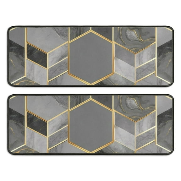 Kitchen Rugs Sets Of 2,Gray Gold Hexagon Marble Pattern Anti Fatigue Kitchen Mat Rugs Non Slip Washable,Decorative Kitchen Floor Mats for Kitchen,Sink,Laundry,17"x47"+17"x47"