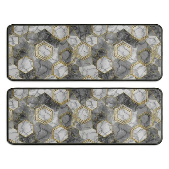 Kitchen Rugs Sets Of 2,Gray Gold Hexagon Marble Pattern Anti Fatigue Kitchen Mat Rugs Non Slip Washable,Decorative Kitchen Floor Mats for Kitchen,Sink,Laundry,17"x47"+17"x47"