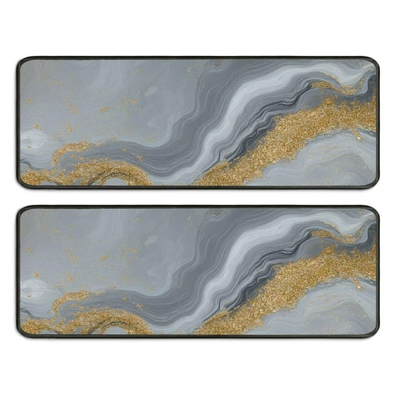 Kitchen Rugs Sets Of 2,Gray Gold Marble Pattern Anti Fatigue Kitchen Mat Rugs Non Slip Washable,Decorative Kitchen Floor Mats for Kitchen,Sink,Laundry,17"x47"+17"x47"