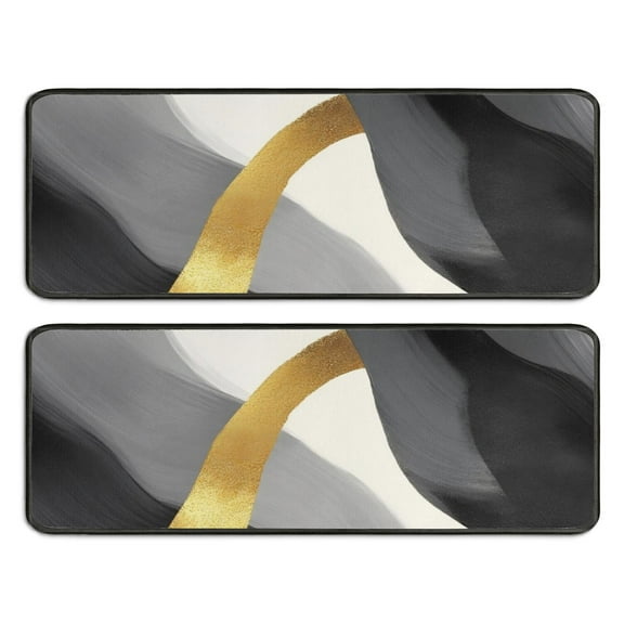 Kitchen Rugs Sets Of 2,Gray and Gold Marble Wavy Lines Pattern Anti Fatigue Kitchen Mat Rugs Non Slip Washable,Decorative Kitchen Floor Mats for Kitchen,Sink,Laundry,17"x47"+17"x47"
