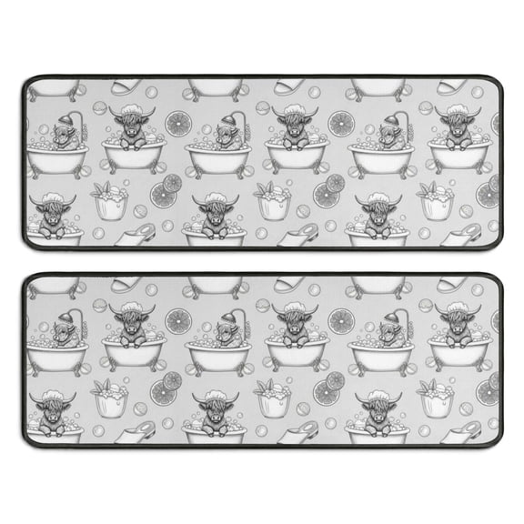Kitchen Rugs Sets Of 2,Gray Highland Cow Bathtub Lemon Pattern Anti Fatigue Kitchen Mat Rugs Non Slip Washable,Decorative Kitchen Floor Mats for Kitchen,Sink,Laundry,17"x47"+17"x47"