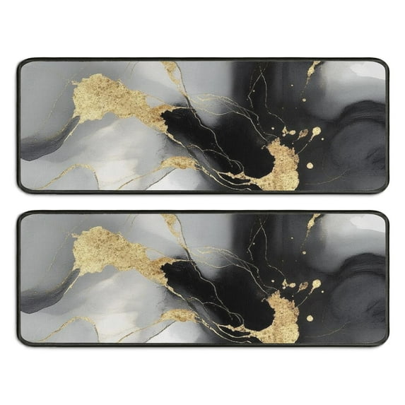 Kitchen Rugs Sets Of 2,Gray Marble Gold Line Pattern Anti Fatigue Kitchen Mat Rugs Non Slip Washable,Decorative Kitchen Floor Mats for Kitchen,Sink,Laundry,17"x47"+17"x47"