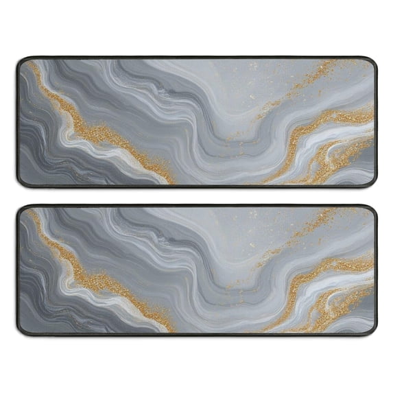 Kitchen Rugs Sets Of 2,Gray Marble Gold Wave Pattern Anti Fatigue Kitchen Mat Rugs Non Slip Washable,Decorative Kitchen Floor Mats for Kitchen,Sink,Laundry,17"x47"+17"x47"