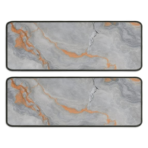 Kitchen Rugs Sets Of 2,Gray Orange Marble Pattern Anti Fatigue Kitchen Mat Rugs Non Slip Washable,Decorative Kitchen Floor Mats for Kitchen,Sink,Laundry,17"x47"+17"x47"