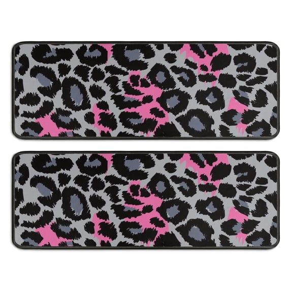 Kitchen Rugs Sets Of 2,Gray and Pink Of Leopard Print Anti Fatigue Kitchen Mat Rugs Non Slip Washable,Decorative Kitchen Floor Mats for Kitchen,Sink,Laundry,17"x47"+17"x47"