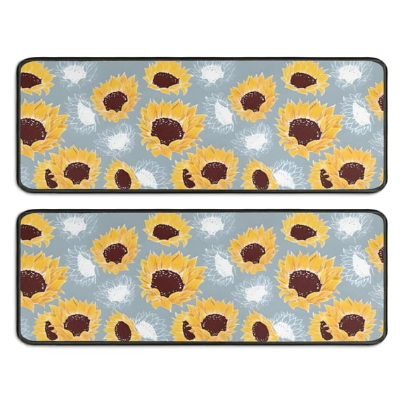 Kitchen Rugs Sets Of 2,Gray Sunflower White Flower Pattern Anti Fatigue Kitchen Mat Rugs Non Slip Washable,Decorative Kitchen Floor Mats for Kitchen,Sink,Laundry,17"x47"+17"x47"