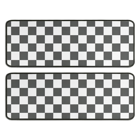 Kitchen Rugs Sets Of 2,Gray and White Checkerboard Checkered Pattern Anti Fatigue Kitchen Mat Rugs Non Slip Washable,Decorative Kitchen Floor Mats for Kitchen,Sink,Laundry,17"x47"+17"x47"