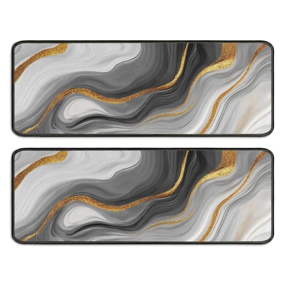 Kitchen Rugs Sets Of 2,Gray White Gold Marble Pattern Anti Fatigue Kitchen Mat Rugs Non Slip Washable,Decorative Kitchen Floor Mats for Kitchen,Sink,Laundry,17"x47"+17"x47"