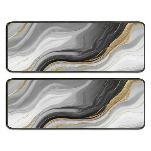 Kitchen Rugs Sets Of 2,Gray White Marble Gold Wave Pattern Anti Fatigue Kitchen Mat Rugs Non Slip Washable,Decorative Kitchen Floor Mats for Kitchen,Sink,Laundry,17"x47"+17"x47"